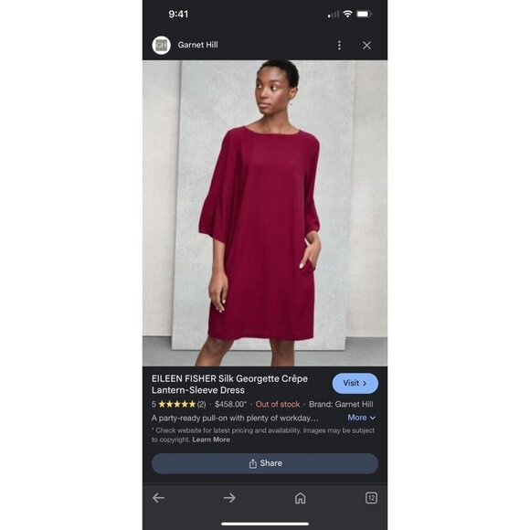 EILEEN FISHER Silk Georgette Crêpe Lantern Sleeve Dress XS Valentines - Picture 10 of 10